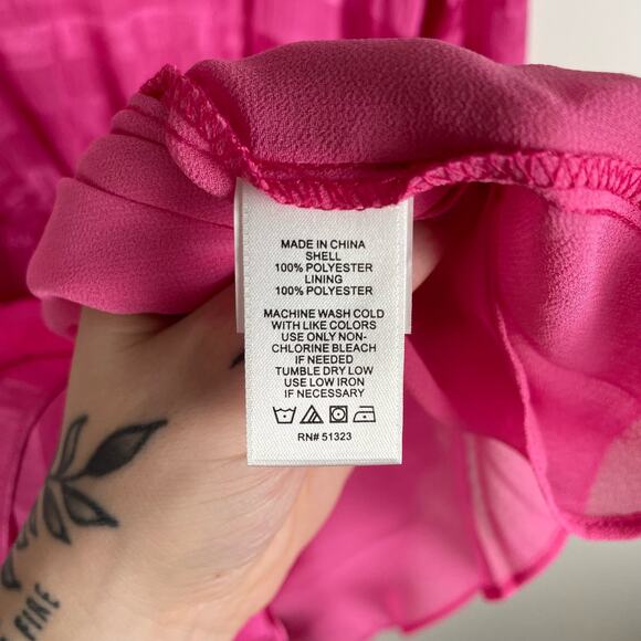 1.STATE Ruffle Tiered Long Sleeve Mini Dress Smocked Womens XL Pink Barbiecore - Picture 8 of 9